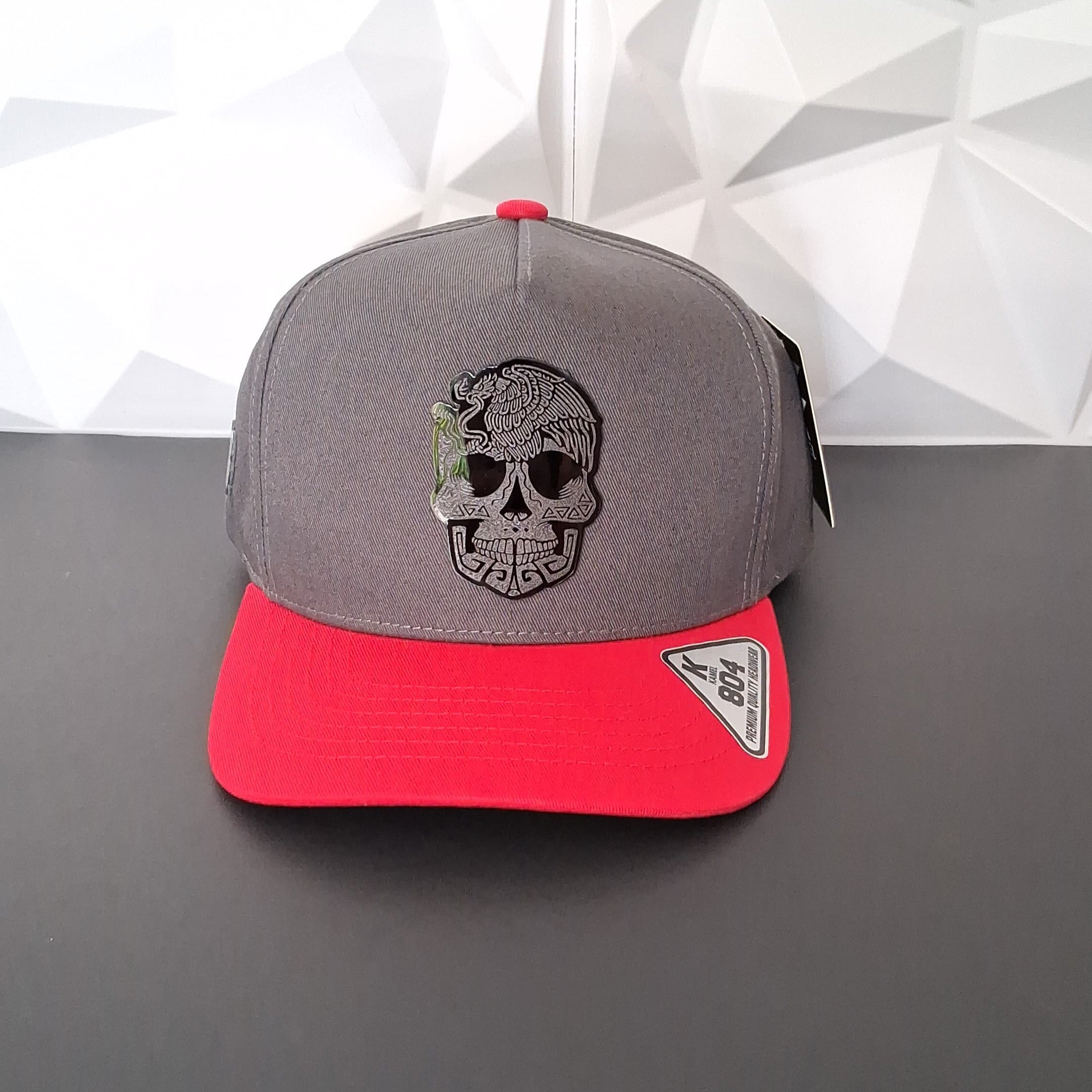 Gorra Snapback- Gris Oscuro/Rojo Placa-Skull Mexico